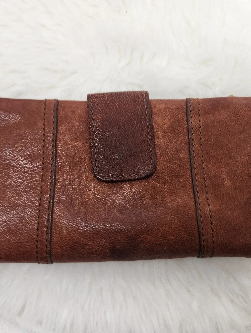 Fossil Womens Brown Soft Leather Bifold Wallet Snap Zipper